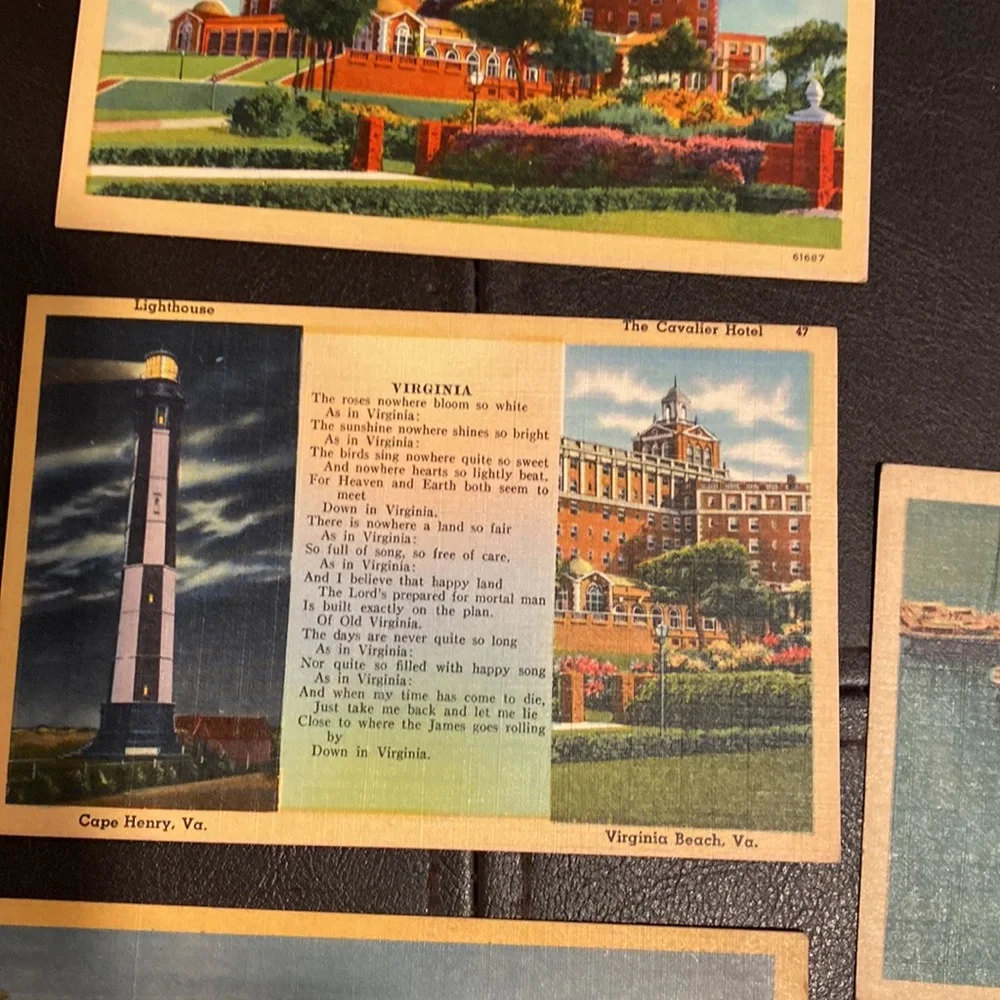 6 Beautiful vintage postcards of Virginia linen finish means from 1940’s